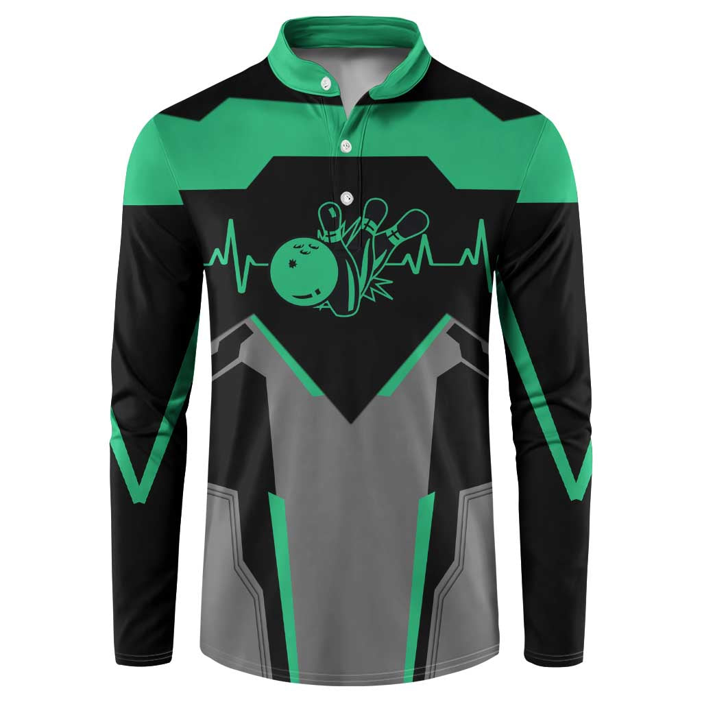 Personalized Bowling Heartbeat Team Button Sweatshirt For Bowlers Green and Gray - Wonder Print Shop