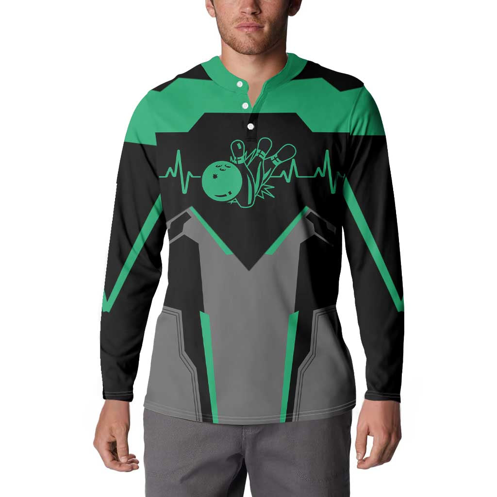 Personalized Bowling Heartbeat Team Button Sweatshirt For Bowlers Green and Gray - Wonder Print Shop