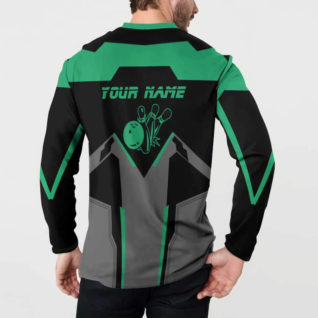 Personalized Bowling Heartbeat Team Button Sweatshirt For Bowlers Green and Gray - Wonder Print Shop