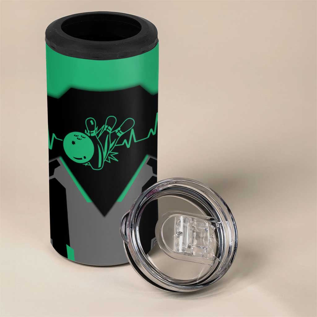 Personalized Bowling Heartbeat Team 4 in 1 Can Cooler Tumbler For Bowlers Green and Gray - Wonder Print Shop