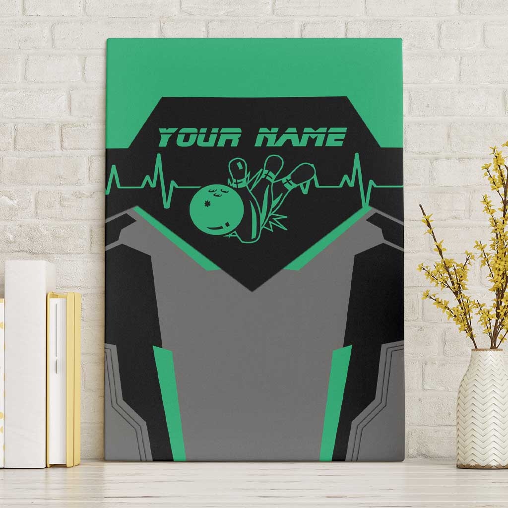 Personalized Bowling Heartbeat Team Canvas Wall Art For Bowlers Green and Gray - Wonder Print Shop
