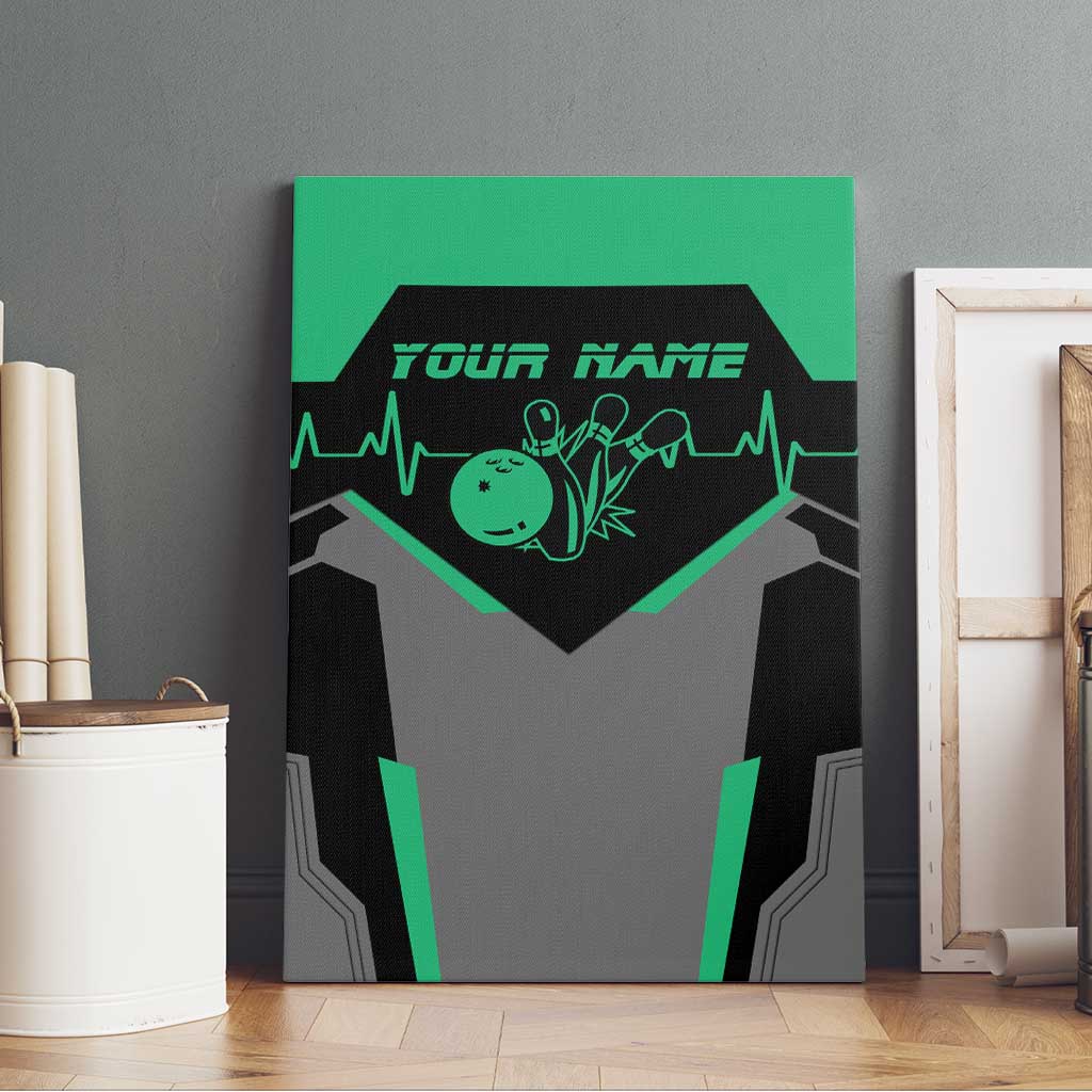 Personalized Bowling Heartbeat Team Canvas Wall Art For Bowlers Green and Gray - Wonder Print Shop