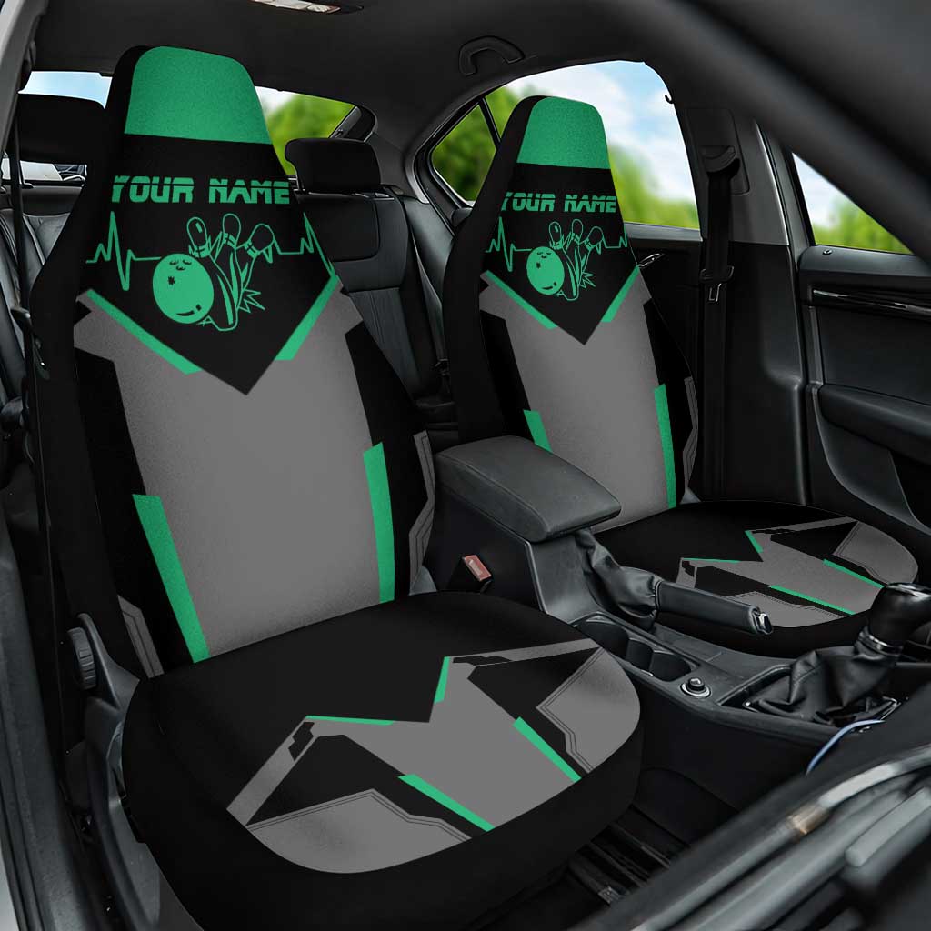 Personalized Bowling Heartbeat Team Car Seat Cover For Bowlers Green and Gray - Wonder Print Shop