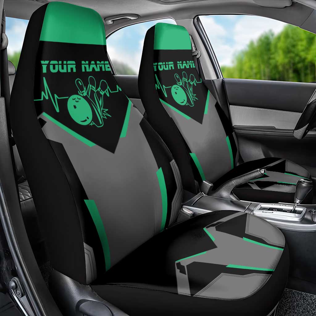 Personalized Bowling Heartbeat Team Car Seat Cover For Bowlers Green and Gray - Wonder Print Shop