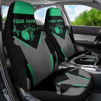 Personalized Bowling Heartbeat Team Car Seat Cover For Bowlers Green and Gray - Wonder Print Shop