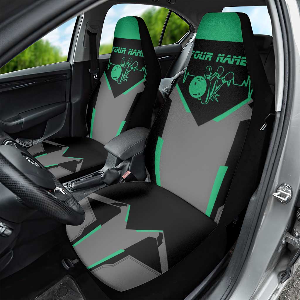 Personalized Bowling Heartbeat Team Car Seat Cover For Bowlers Green and Gray - Wonder Print Shop