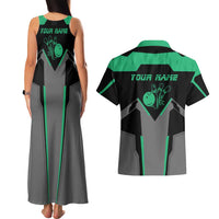 Personalized Bowling Heartbeat Team Couples Matching Tank Maxi Dress and Hawaiian Shirt For Bowlers Green and Gray - Wonder Print Shop