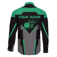 Personalized Bowling Heartbeat Team Family Matching Long Sleeve Bodycon Dress and Hawaiian Shirt For Bowlers Green and Gray - Wonder Print Shop