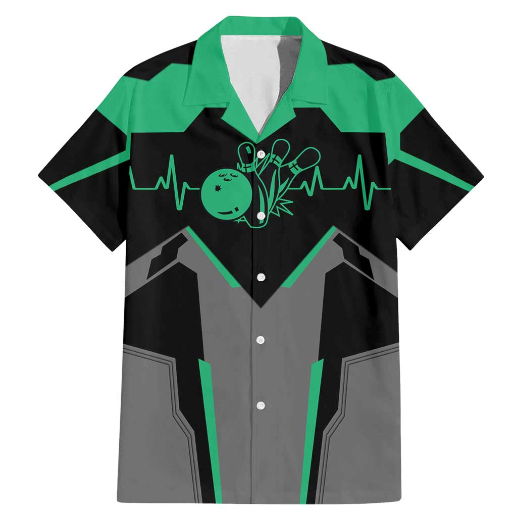 Personalized Bowling Heartbeat Team Family Matching Mermaid Dress and Hawaiian Shirt For Bowlers Green and Gray - Wonder Print Shop