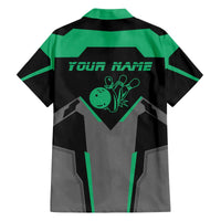 Personalized Bowling Heartbeat Team Family Matching Off The Shoulder Long Sleeve Dress and Hawaiian Shirt For Bowlers Green and Gray - Wonder Print Shop