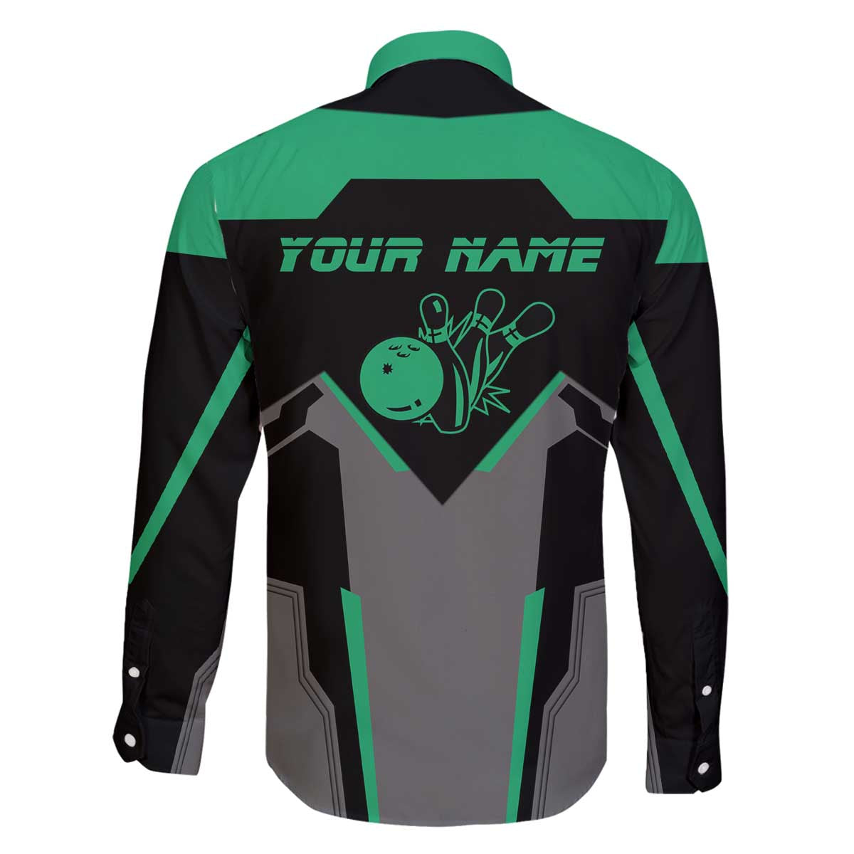 Personalized Bowling Heartbeat Team Family Matching Off The Shoulder Long Sleeve Dress and Hawaiian Shirt For Bowlers Green and Gray - Wonder Print Shop