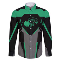 Personalized Bowling Heartbeat Team Family Matching Puletasi and Hawaiian Shirt For Bowlers Green and Gray - Wonder Print Shop