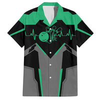 Personalized Bowling Heartbeat Team Family Matching Short Sleeve Bodycon Dress and Hawaiian Shirt For Bowlers Green and Gray - Wonder Print Shop
