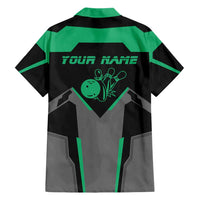 Personalized Bowling Heartbeat Team Family Matching Short Sleeve Bodycon Dress and Hawaiian Shirt For Bowlers Green and Gray - Wonder Print Shop