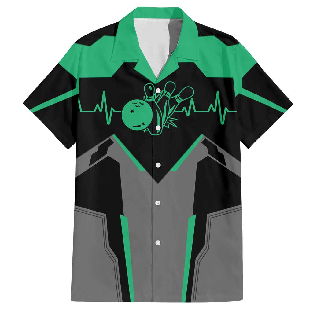 Personalized Bowling Heartbeat Team Family Matching Tank Maxi Dress and Hawaiian Shirt For Bowlers Green and Gray - Wonder Print Shop