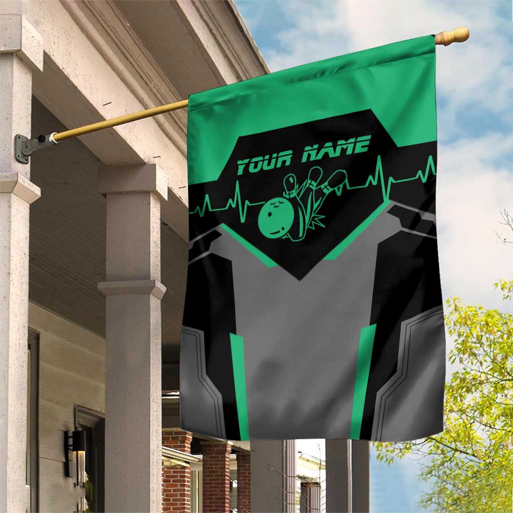 Personalized Bowling Heartbeat Team Garden Flag For Bowlers Green and Gray - Wonder Print Shop
