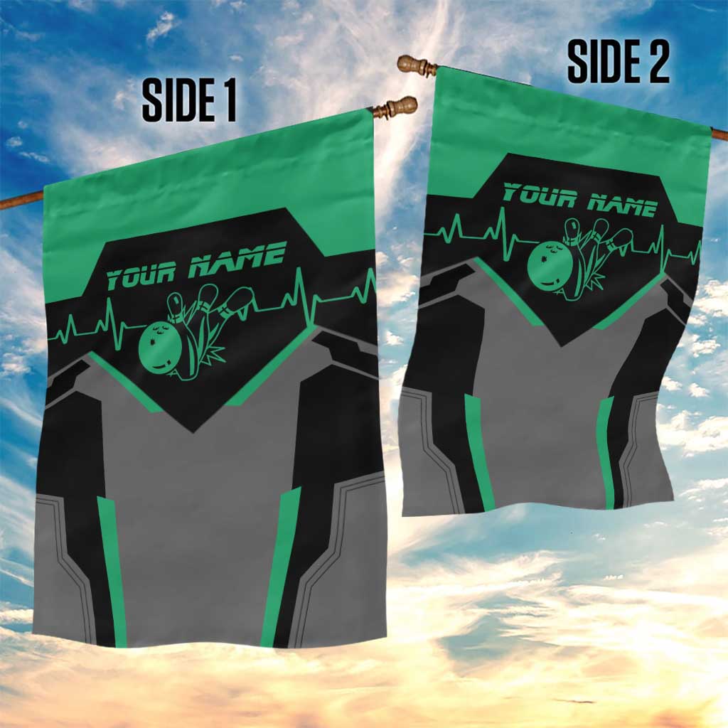 Personalized Bowling Heartbeat Team Garden Flag For Bowlers Green and Gray - Wonder Print Shop