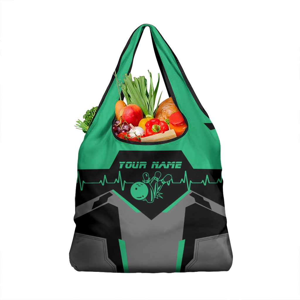 Personalized Bowling Heartbeat Team Grocery Bag For Bowlers Green and Gray - Wonder Print Shop