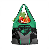 Personalized Bowling Heartbeat Team Grocery Bag For Bowlers Green and Gray - Wonder Print Shop