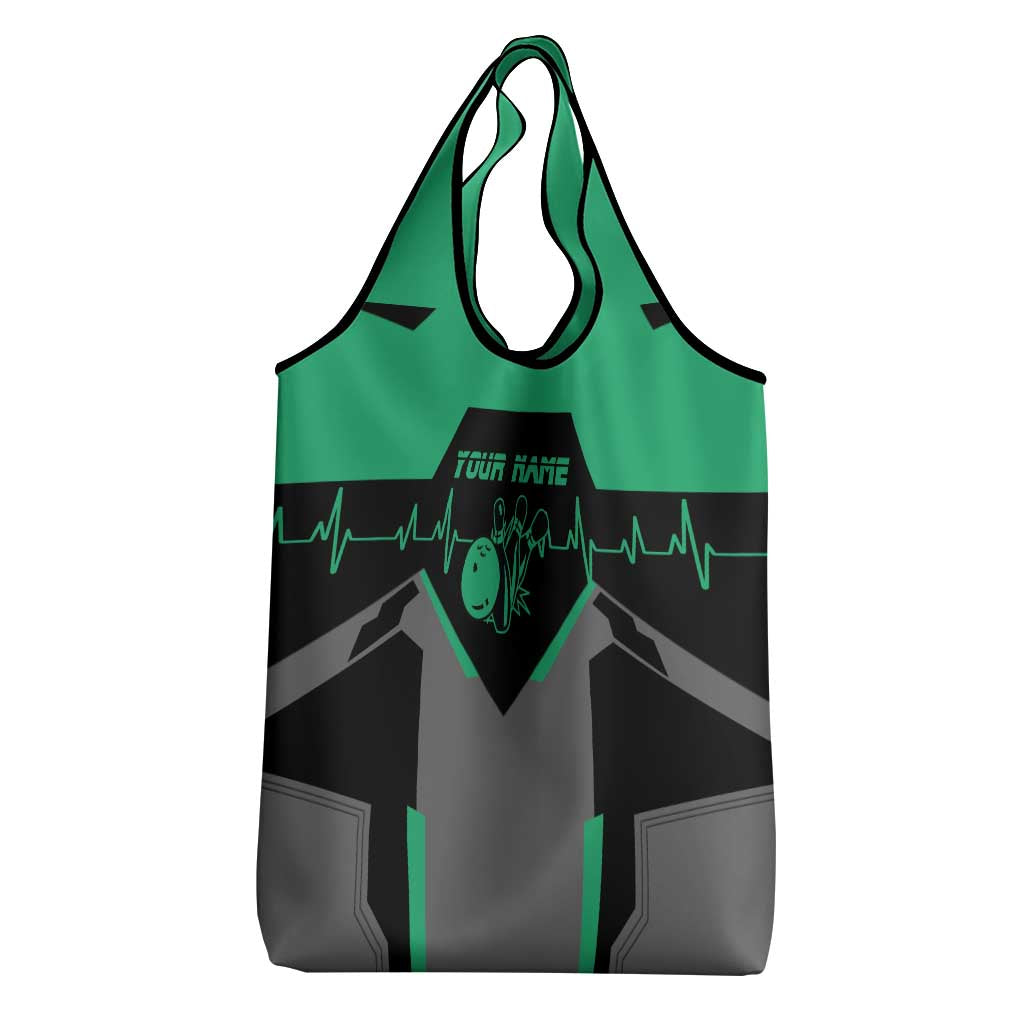 Personalized Bowling Heartbeat Team Grocery Bag For Bowlers Green and Gray - Wonder Print Shop