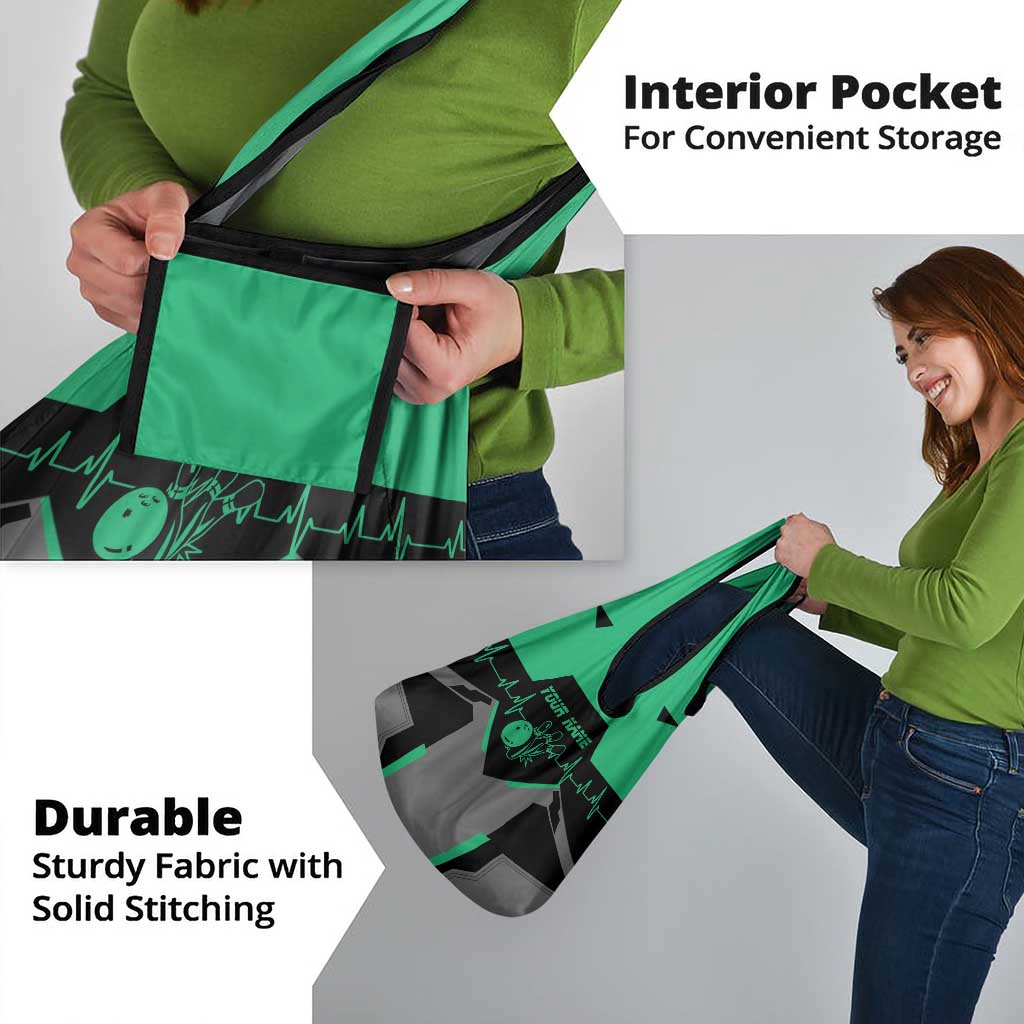 Personalized Bowling Heartbeat Team Grocery Bag For Bowlers Green and Gray - Wonder Print Shop