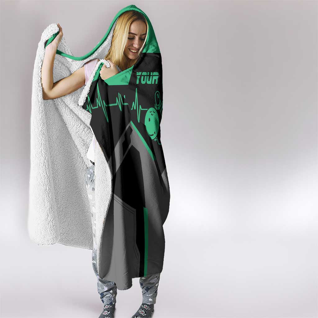 Personalized Bowling Heartbeat Team Hooded Blanket For Bowlers Green and Gray - Wonder Print Shop