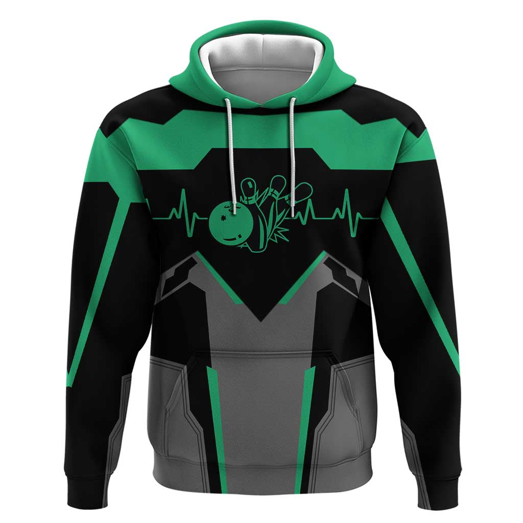 Personalized Bowling Heartbeat Team Hoodie For Bowlers Green and Gray - Wonder Print Shop