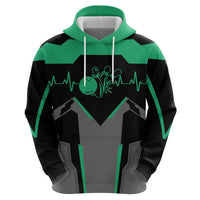 Personalized Bowling Heartbeat Team Hoodie For Bowlers Green and Gray - Wonder Print Shop