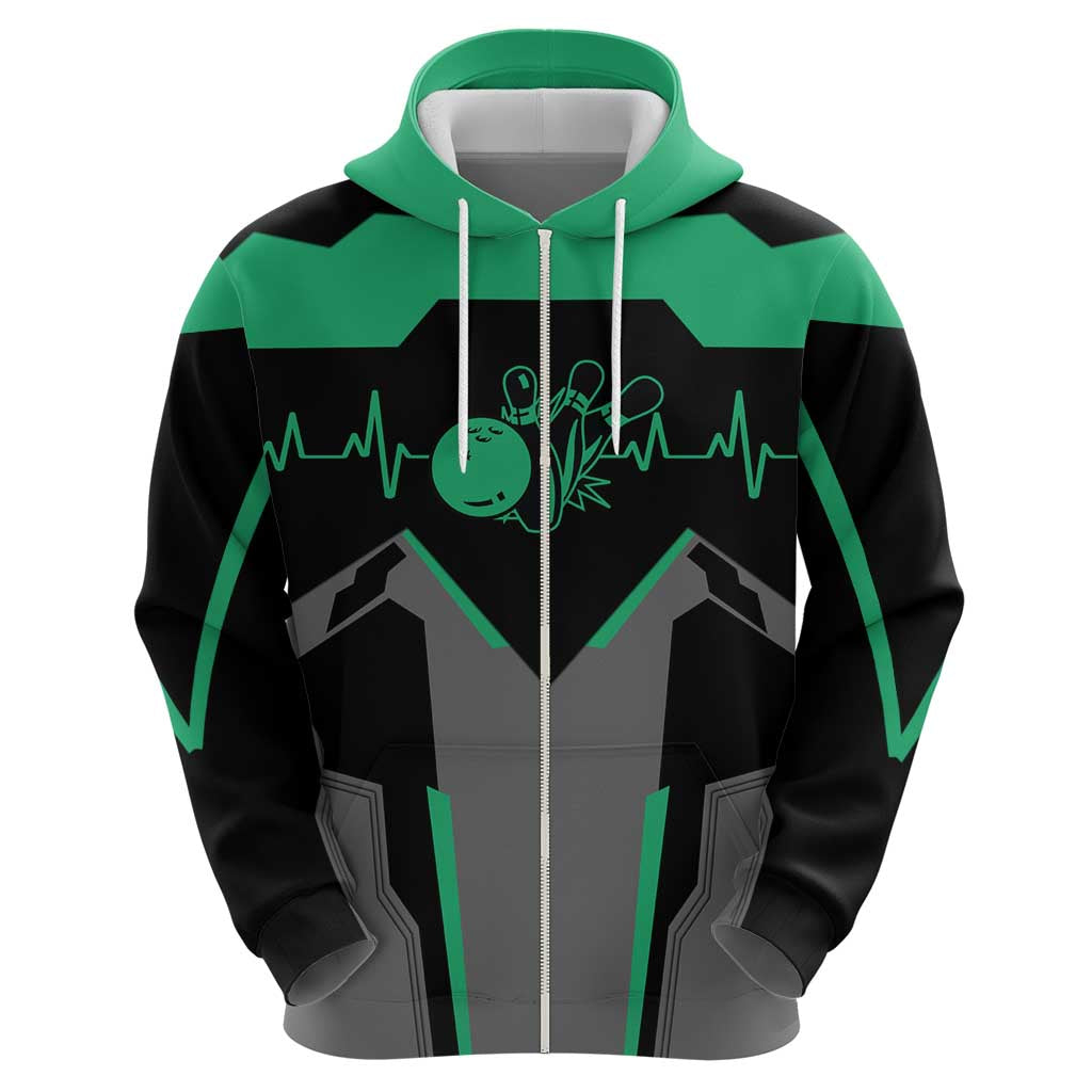 Personalized Bowling Heartbeat Team Hoodie For Bowlers Green and Gray - Wonder Print Shop