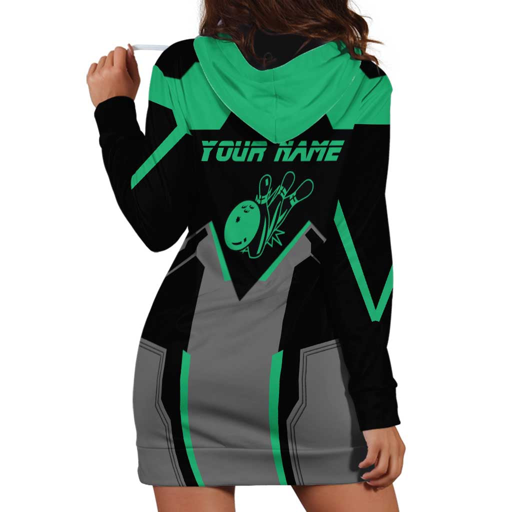 Personalized Bowling Heartbeat Team Hoodie Dress For Bowlers Green and Gray - Wonder Print Shop