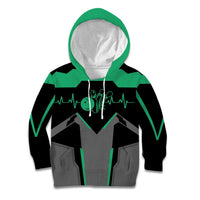 Personalized Bowling Heartbeat Team Kid Hoodie For Bowlers Green and Gray - Wonder Print Shop