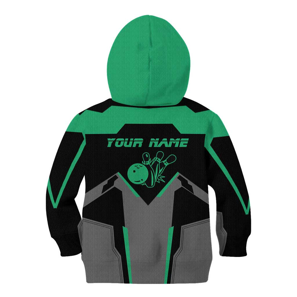Personalized Bowling Heartbeat Team Kid Hoodie For Bowlers Green and Gray - Wonder Print Shop