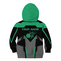 Personalized Bowling Heartbeat Team Kid Hoodie For Bowlers Green and Gray - Wonder Print Shop