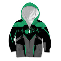 Personalized Bowling Heartbeat Team Kid Hoodie For Bowlers Green and Gray - Wonder Print Shop
