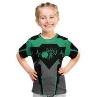 Personalized Bowling Heartbeat Team Kid T Shirt For Bowlers Green and Gray - Wonder Print Shop