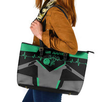 Personalized Bowling Heartbeat Team Leather Tote Bag For Bowlers Green and Gray - Wonder Print Shop