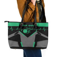 Personalized Bowling Heartbeat Team Leather Tote Bag For Bowlers Green and Gray - Wonder Print Shop