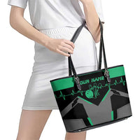 Personalized Bowling Heartbeat Team Leather Tote Bag For Bowlers Green and Gray - Wonder Print Shop