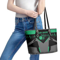 Personalized Bowling Heartbeat Team Leather Tote Bag For Bowlers Green and Gray - Wonder Print Shop