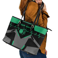 Personalized Bowling Heartbeat Team Leather Tote Bag For Bowlers Green and Gray - Wonder Print Shop
