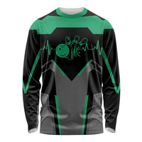 Personalized Bowling Heartbeat Team Long Sleeve Shirt For Bowlers Green and Gray - Wonder Print Shop