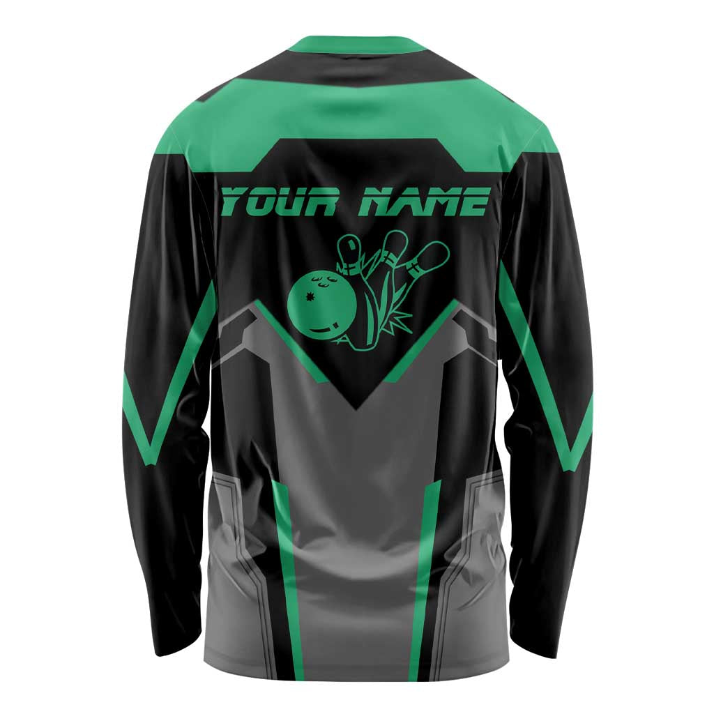 Personalized Bowling Heartbeat Team Long Sleeve Shirt For Bowlers Green and Gray - Wonder Print Shop
