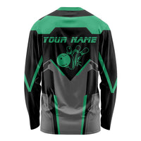 Personalized Bowling Heartbeat Team Long Sleeve Shirt For Bowlers Green and Gray - Wonder Print Shop