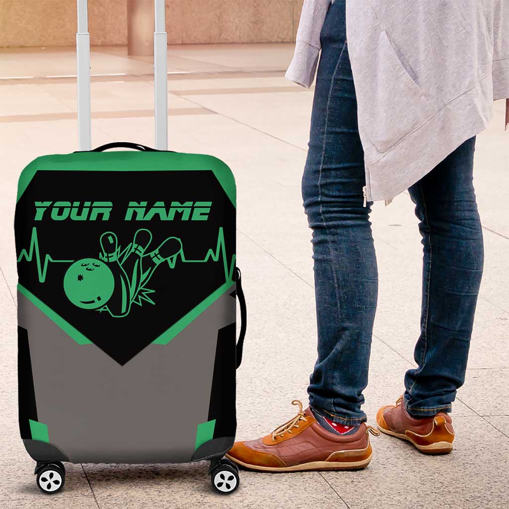 Personalized Bowling Heartbeat Team Luggage Cover For Bowlers Green and Gray - Wonder Print Shop