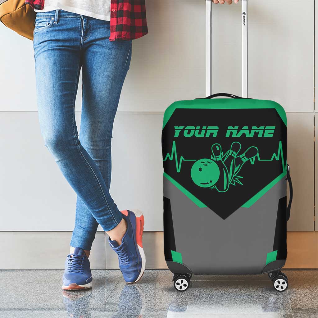 Personalized Bowling Heartbeat Team Luggage Cover For Bowlers Green and Gray - Wonder Print Shop