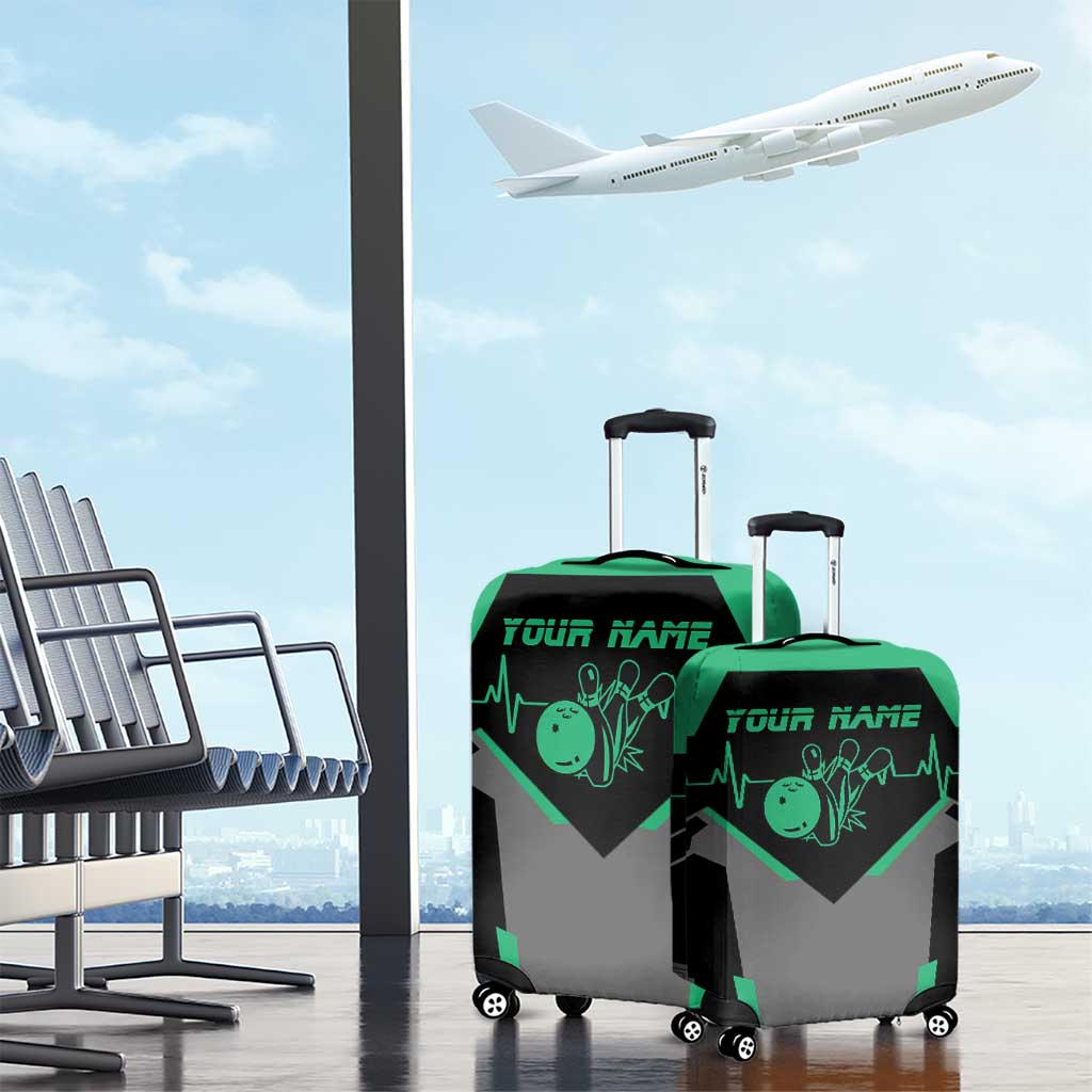 Personalized Bowling Heartbeat Team Luggage Cover For Bowlers Green and Gray - Wonder Print Shop