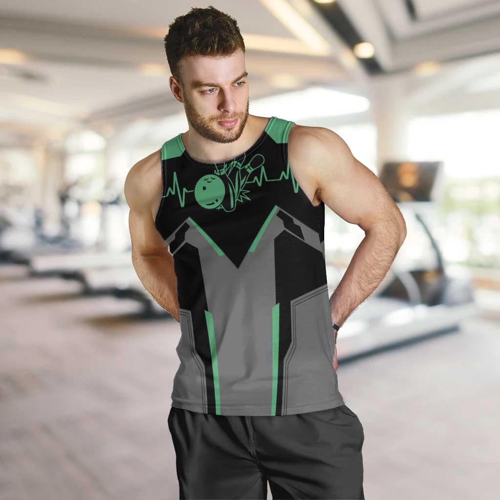 Personalized Bowling Heartbeat Team Men Tank Top For Bowlers Green and Gray - Wonder Print Shop