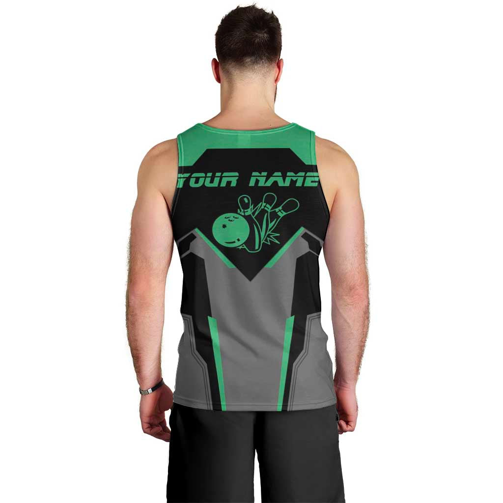 Personalized Bowling Heartbeat Team Men Tank Top For Bowlers Green and Gray - Wonder Print Shop