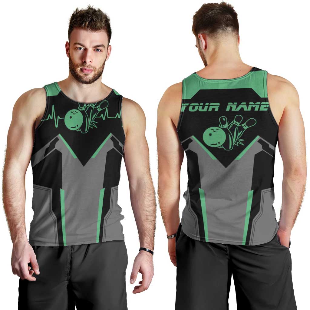 Personalized Bowling Heartbeat Team Men Tank Top For Bowlers Green and Gray - Wonder Print Shop