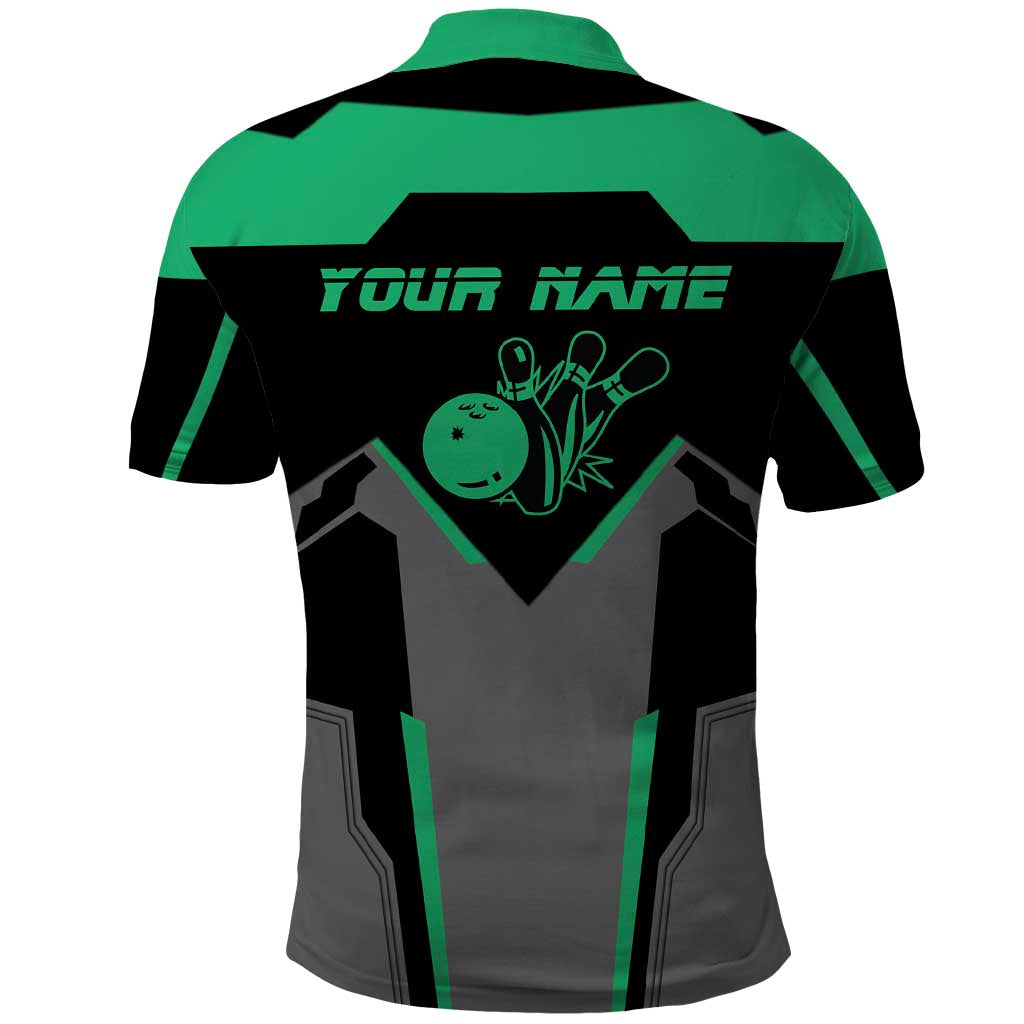 Personalized Bowling Heartbeat Team Polo Shirt For Bowlers Green and Gray - Wonder Print Shop